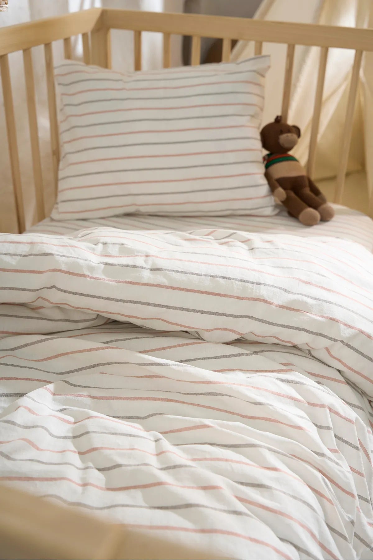 HomyTextiles Bebek Nevresim Seti (70 x 130 cm) - Antrasit - Kırmızı Çizgili