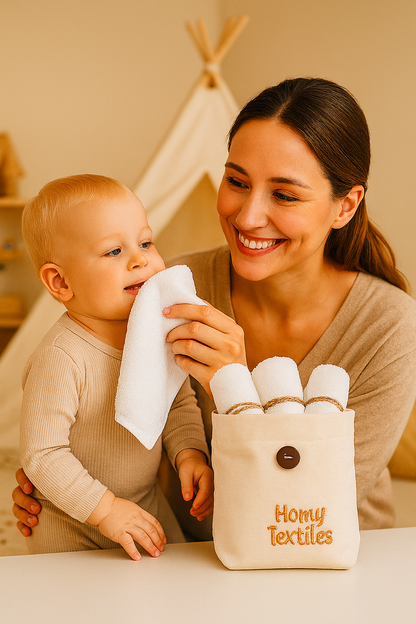 HomyTextiles Organik Bambu 6'lı Yıkanabilir Makyaj Temizleme Havlusu Bebek Ağız Bezi Çanta Hediyeli