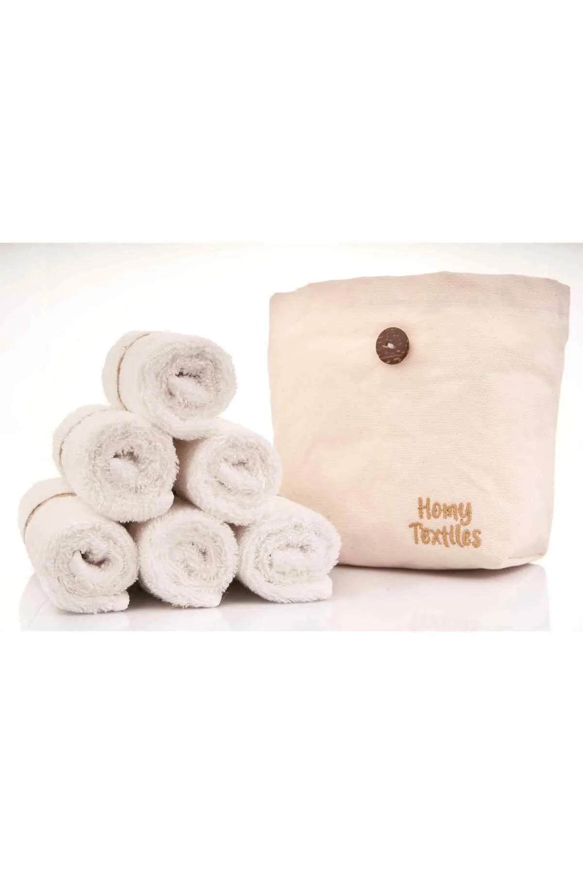 HomyTextiles Organik Bambu 6'lı Yıkanabilir Makyaj Temizleme Havlusu Bebek Ağız Bezi Çanta Hediyeli