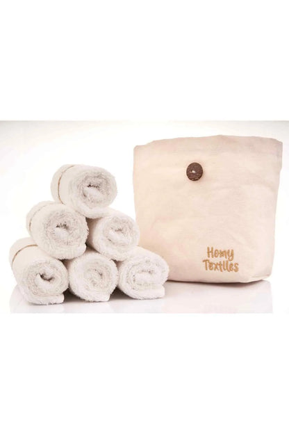 HomyTextiles Organik Bambu 6'lı Yıkanabilir Makyaj Temizleme Havlusu Bebek Ağız Bezi Çanta Hediyeli