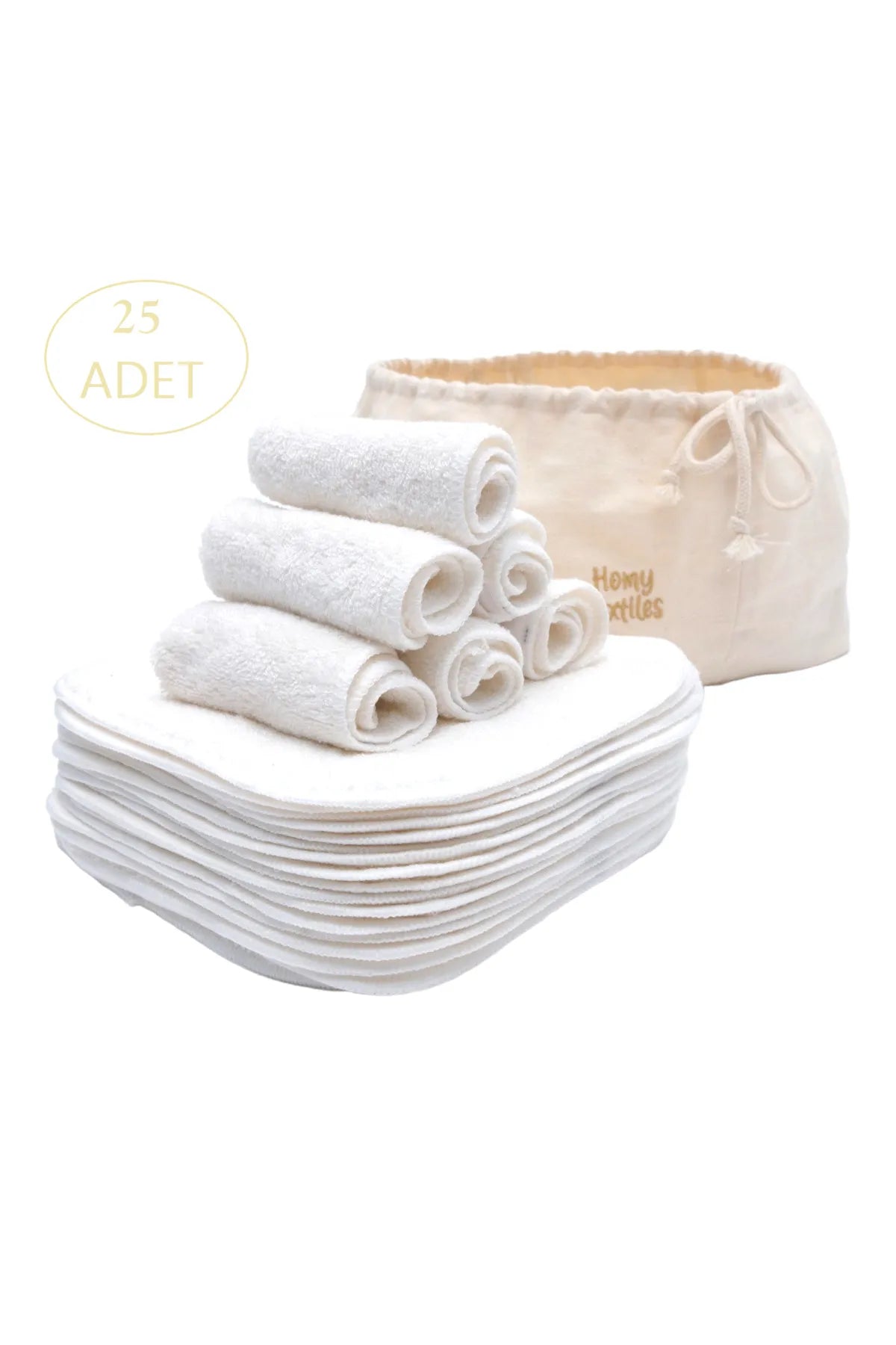 Makyaj Temizleme Mendili Yüz Havlusu Bebek Ağız Bezi Organik Bambu 25'li Set Çanta Hediyeli