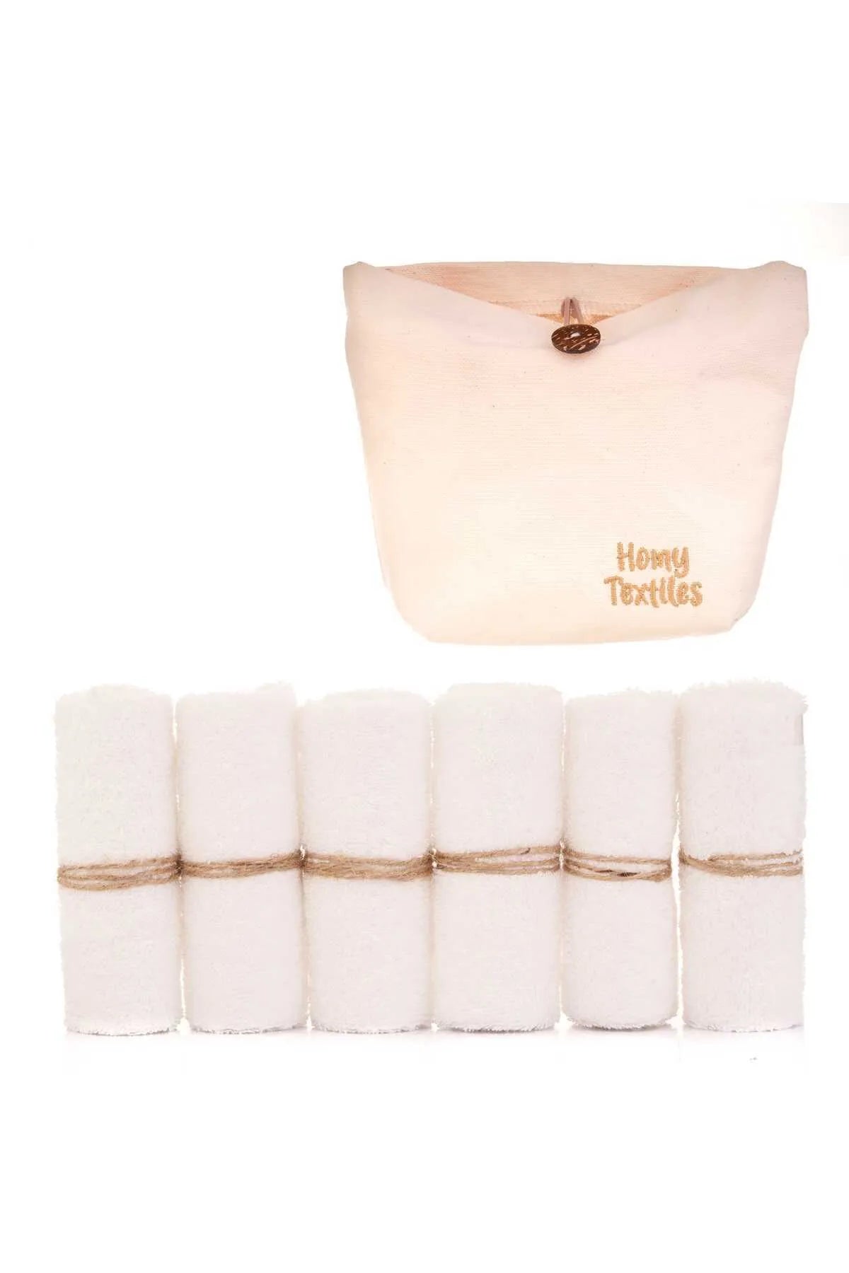 HomyTextiles Organik Bambu 6'lı Yıkanabilir Makyaj Temizleme Havlusu Bebek Ağız Bezi Çanta Hediyeli
