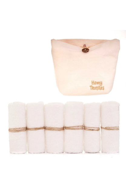 HomyTextiles Organik Bambu 6'lı Yıkanabilir Makyaj Temizleme Havlusu Bebek Ağız Bezi Çanta Hediyeli